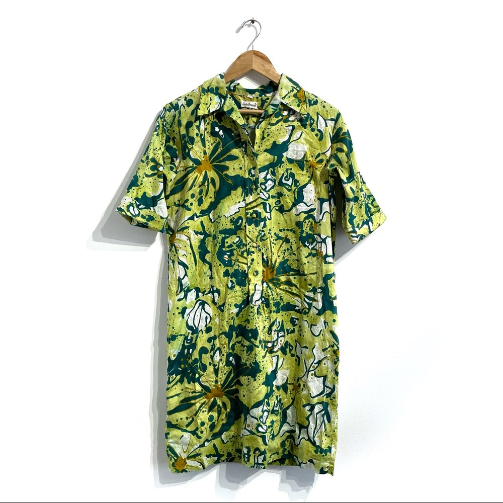 Vintage Lady Bayard 70s bright colored dress green floral kaftan house gown